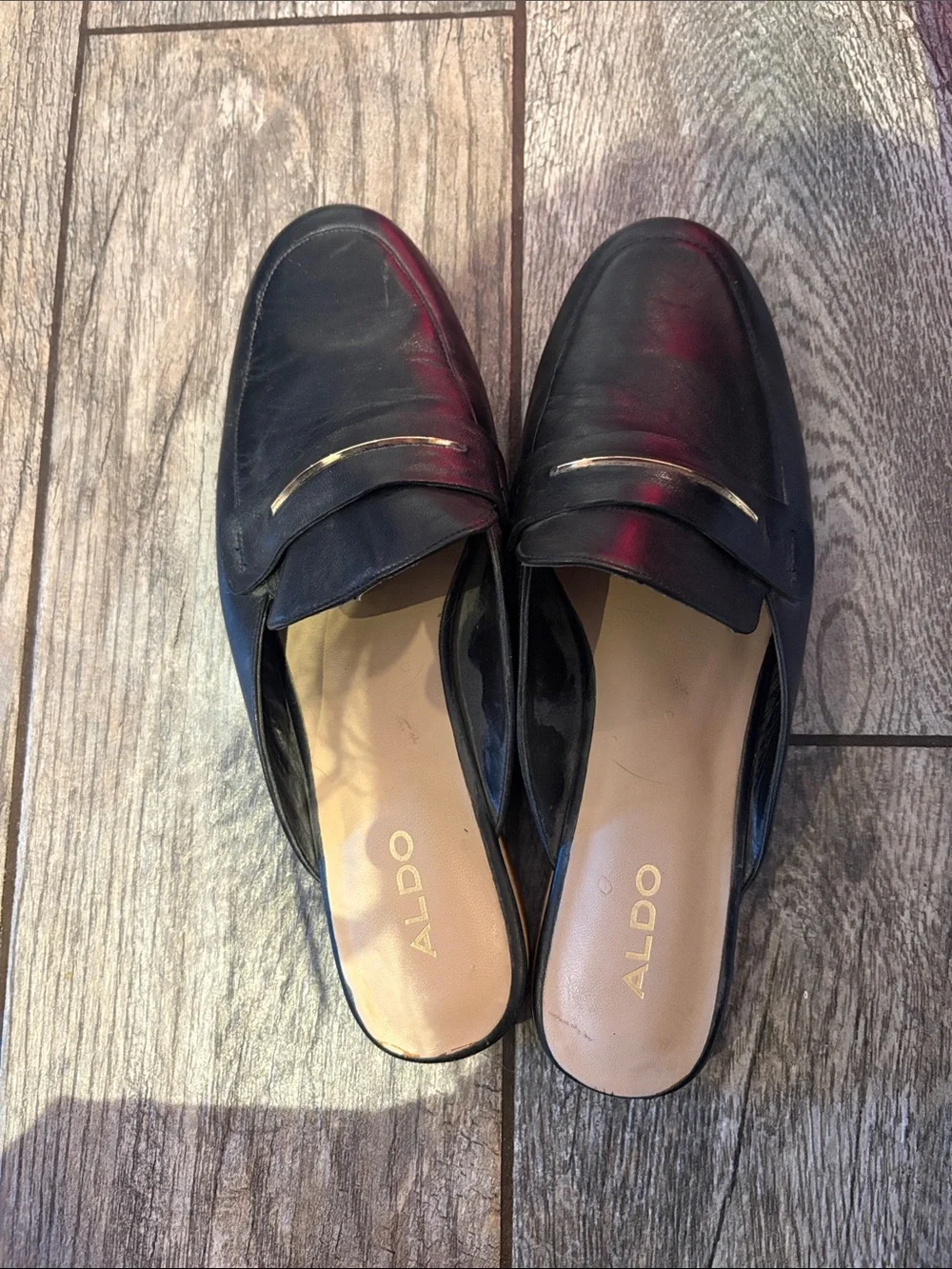 Well worn Black Slip-On Leather Loafers for women